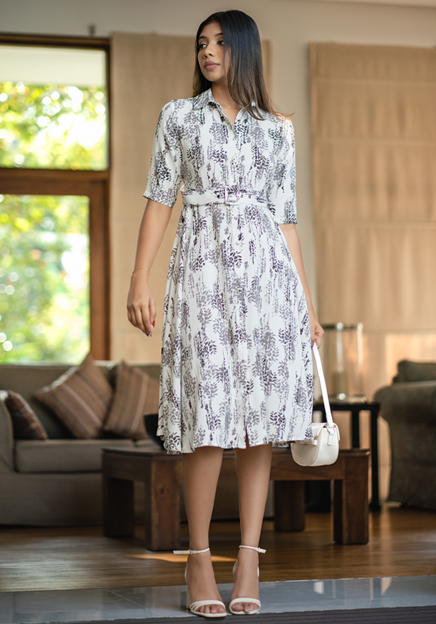 FLARA WHITE PRINTED DRESS